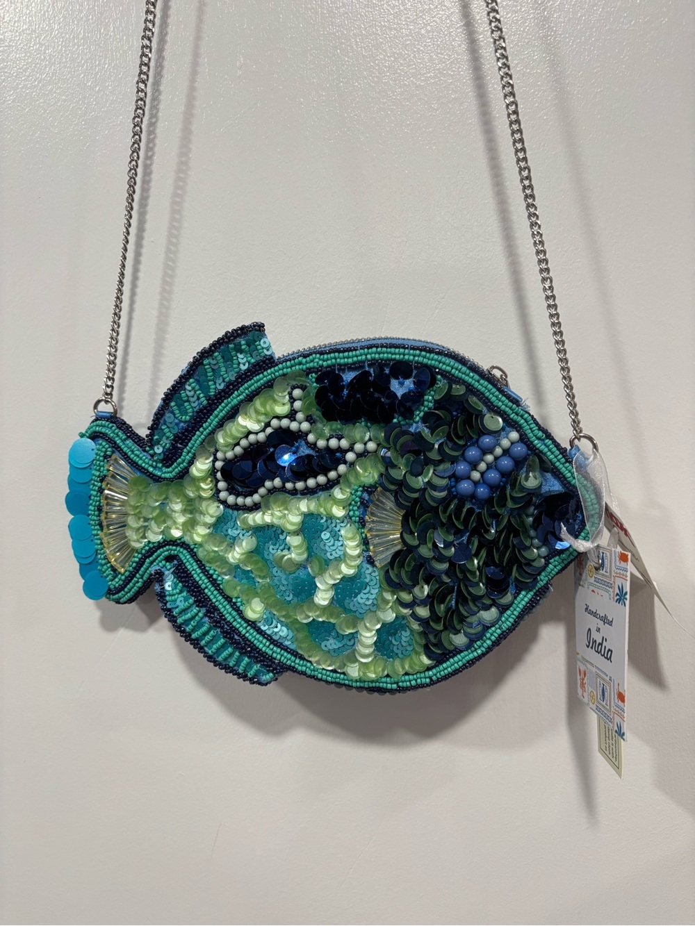 VIRAL Beaded Fish Crossbody Bag - Blue Green - Picture 2 of 7